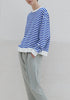 Paisie Striped Breton Cotton Sweatshirt in Blue and White