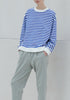 Paisie Striped Breton Cotton Sweatshirt in Blue and White