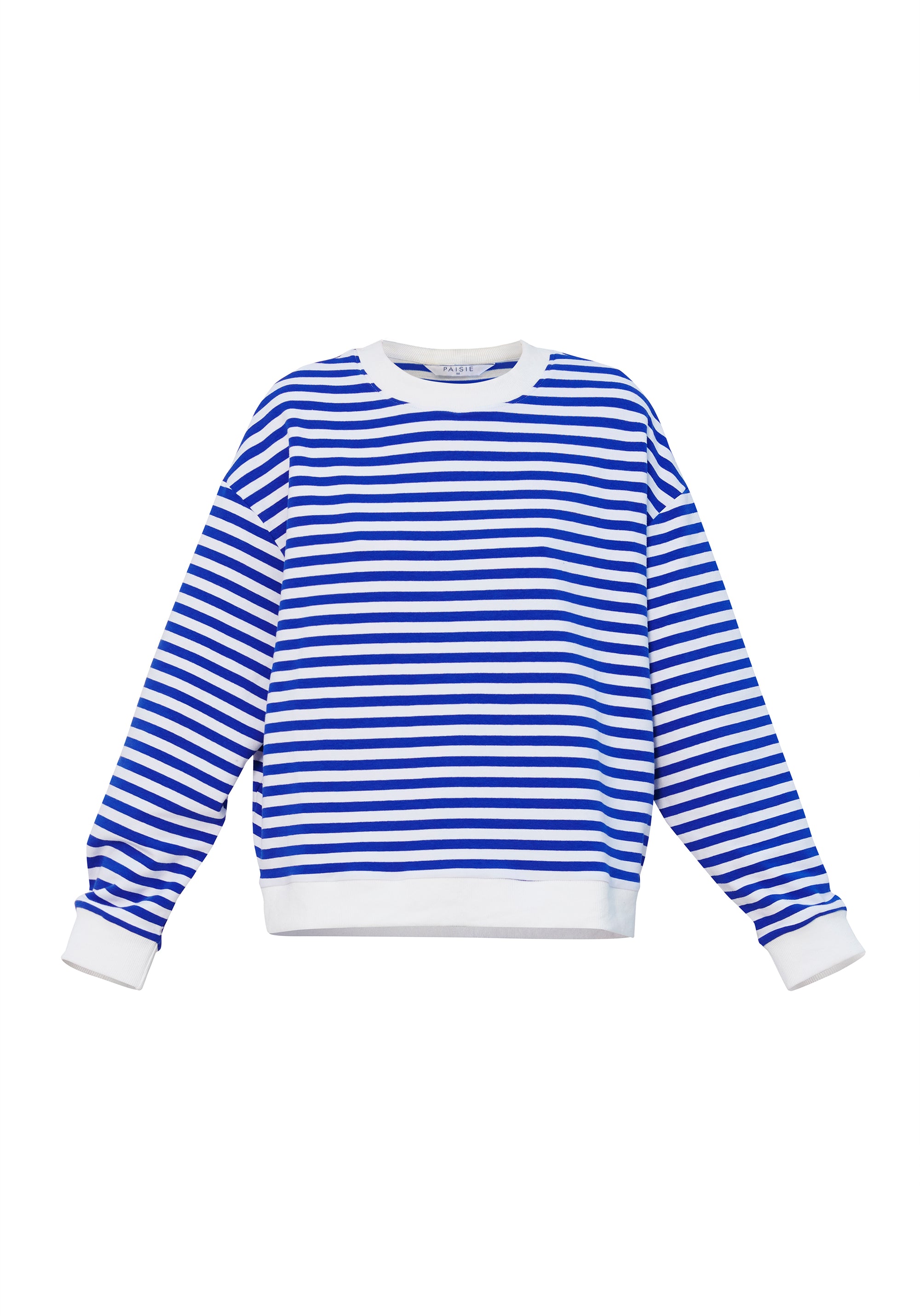 Paisie Striped Breton Cotton Sweatshirt in Blue and White Cut Out