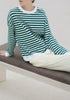 Paisie Striped Breton Cotton Sweatshirt in Green and White