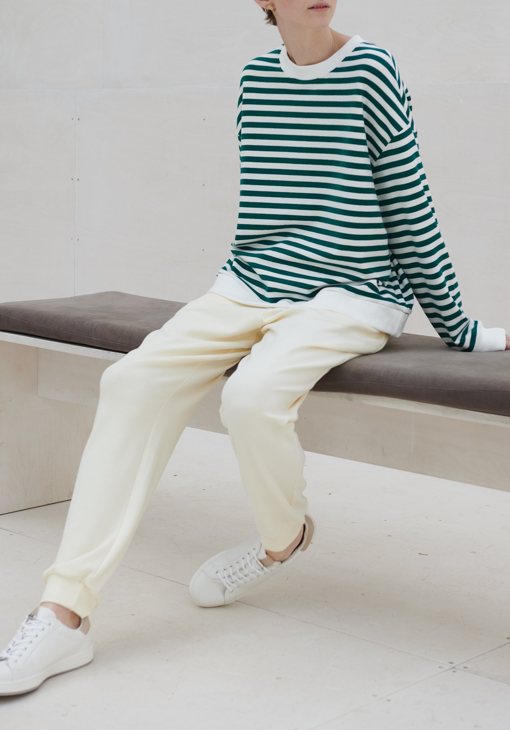 Paisie Striped Breton Cotton Sweatshirt in Green and White