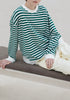 Paisie Striped Breton Cotton Sweatshirt in Green and White