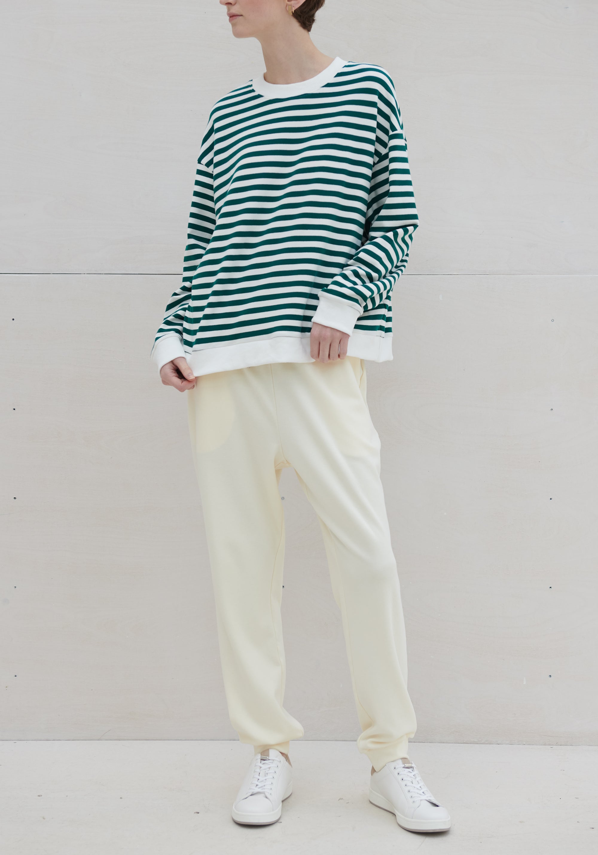 Paisie Striped Breton Cotton Sweatshirt in Green and White
