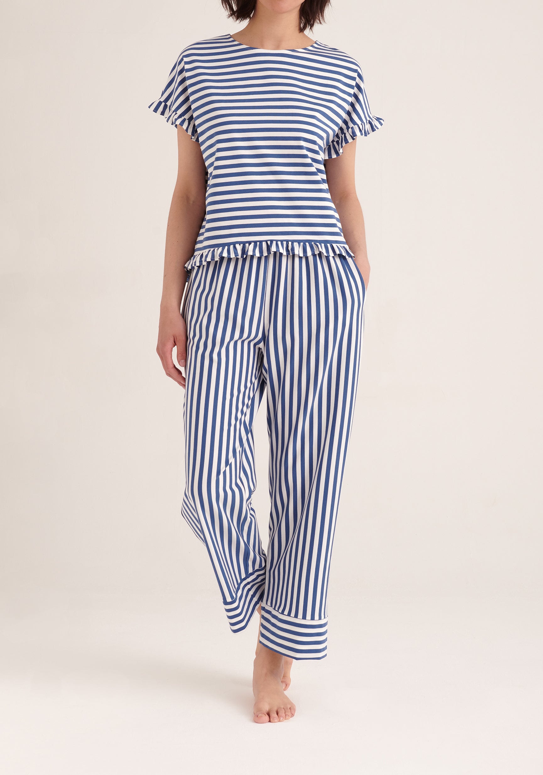 Paisie Striped Pyjama Bottoms in Blue and White