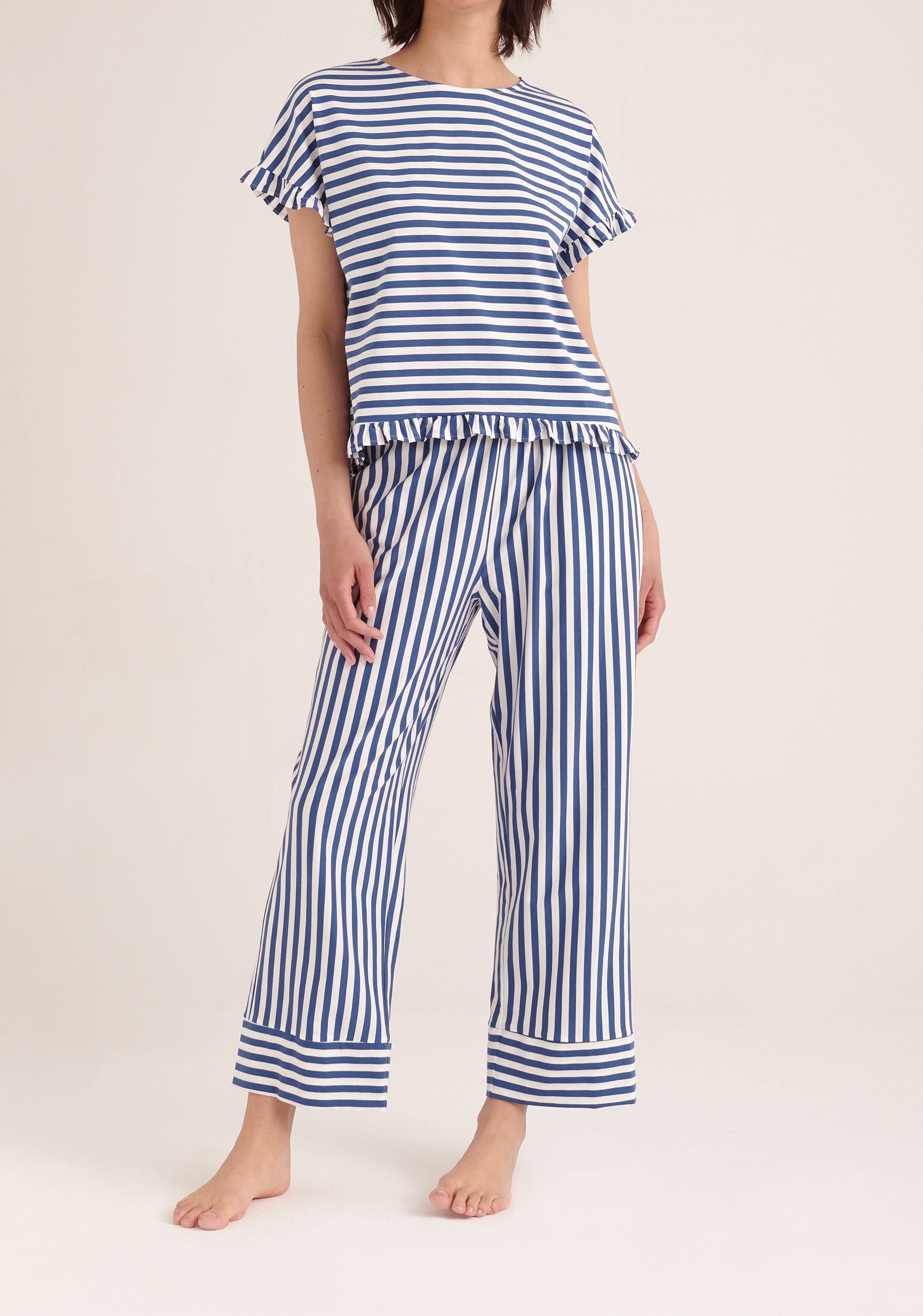 Paisie Striped Pyjama Bottoms in Blue and White