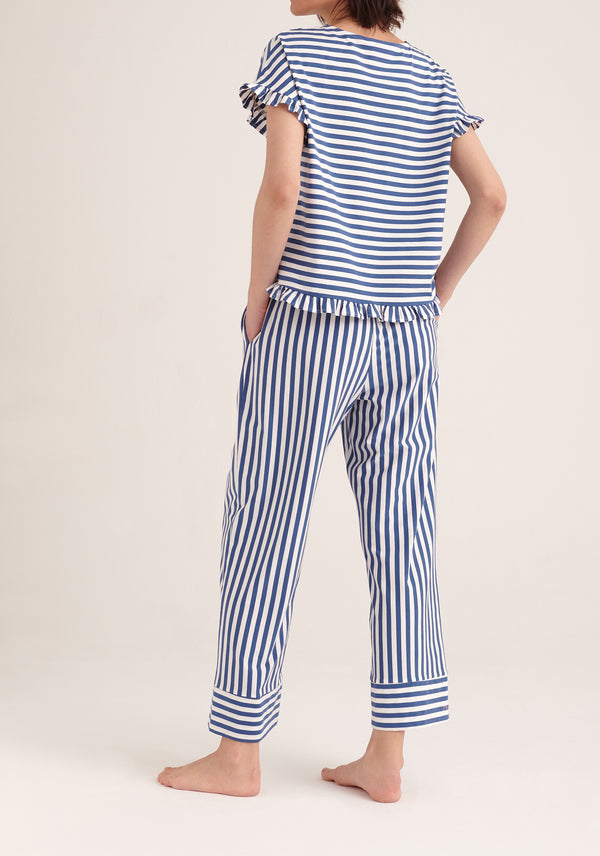 Paisie Striped Pyjama Bottoms in Blue and White Back
