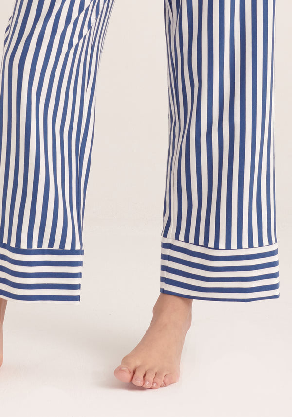 Paisie Striped Pyjama Bottoms in Blue and White Close Up