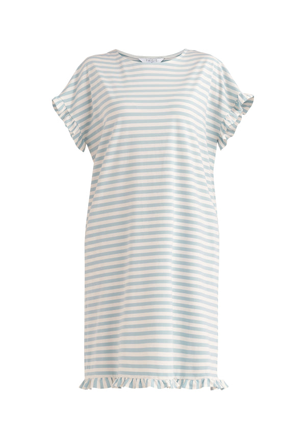 Paisie Striped Cotton Pyjama Dress in Light Blue and White Cut Out