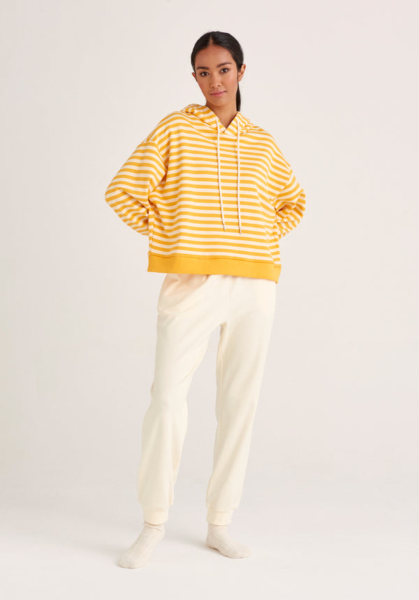 Paisie Striped Cotton Hoodie with Drawstrings in Yellow and Cream