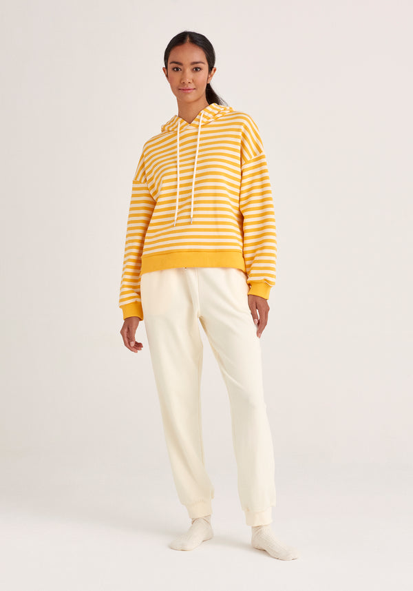 Paisie Striped Cotton Hoodie with Drawstrings in Yellow and Cream