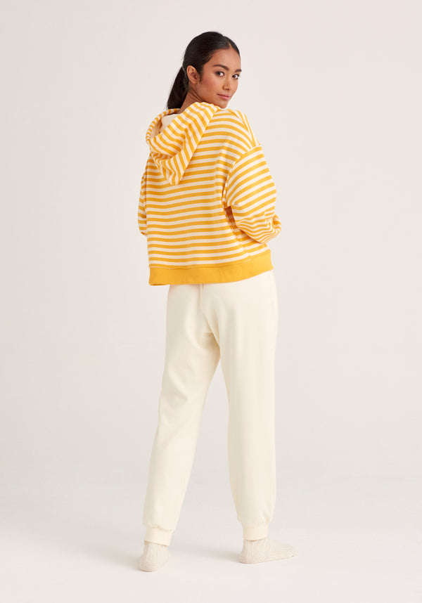 Paisie Striped Cotton Hoodie with Drawstrings in Yellow and Cream Back