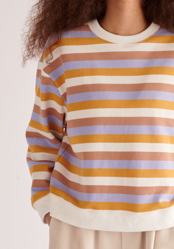 Paisie Breton Rainbow Stripe Crew Neck Sweatshirt Close Up