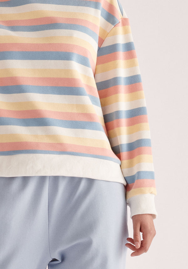 Paisie Breton Rainbow Stripe Crew Neck Sweatshirt Close Up