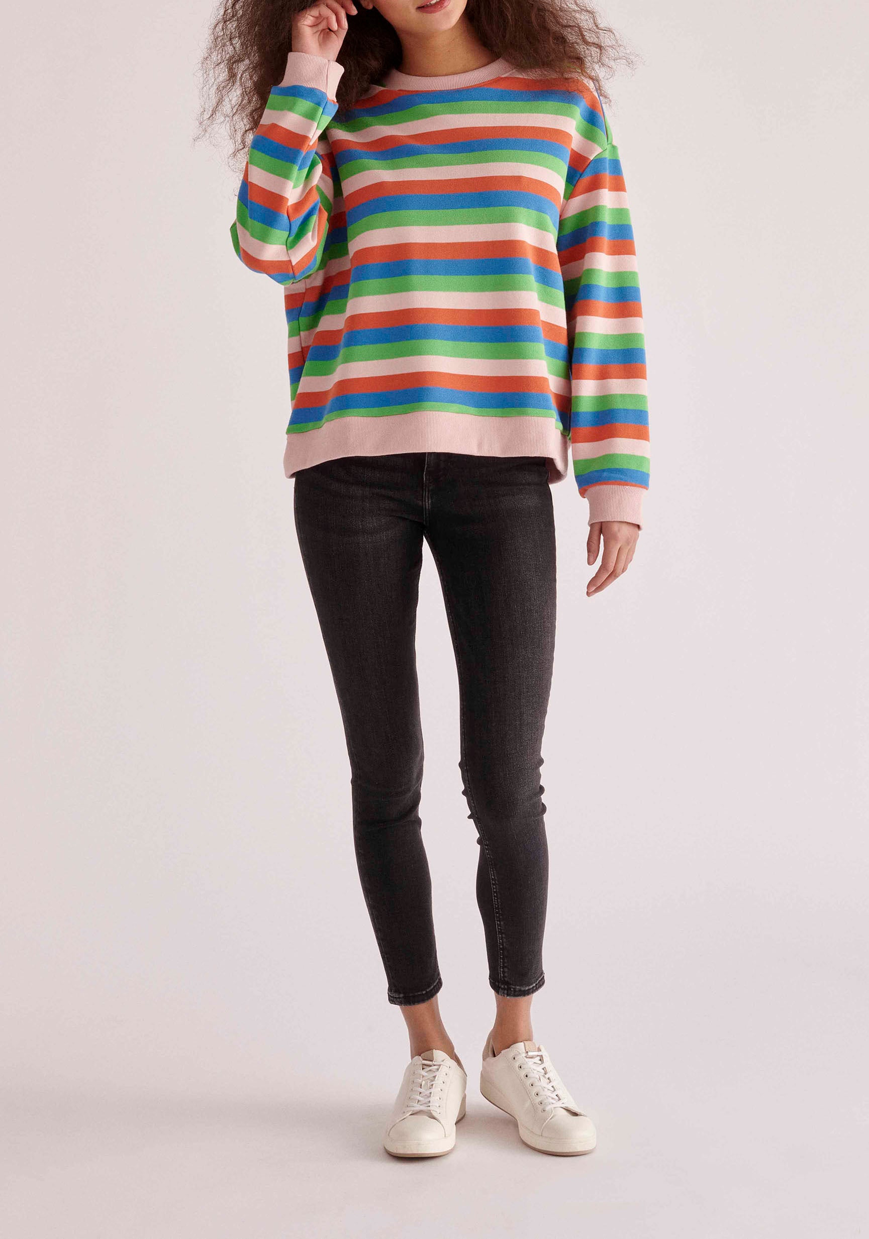 Paisie Breton Rainbow Stripe Crew Neck Sweatshirt
