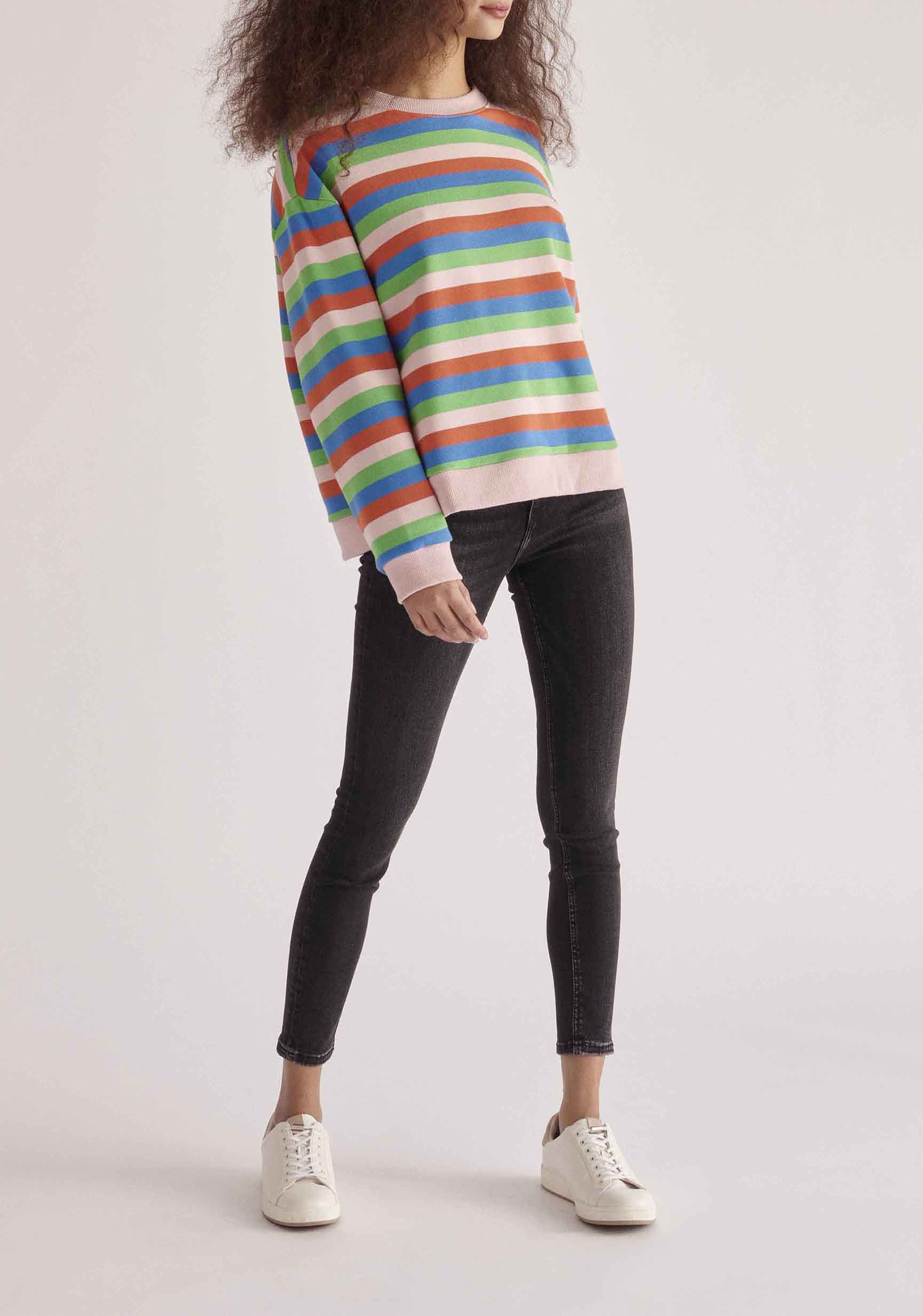Paisie Breton Rainbow Stripe Crew Neck Sweatshirt