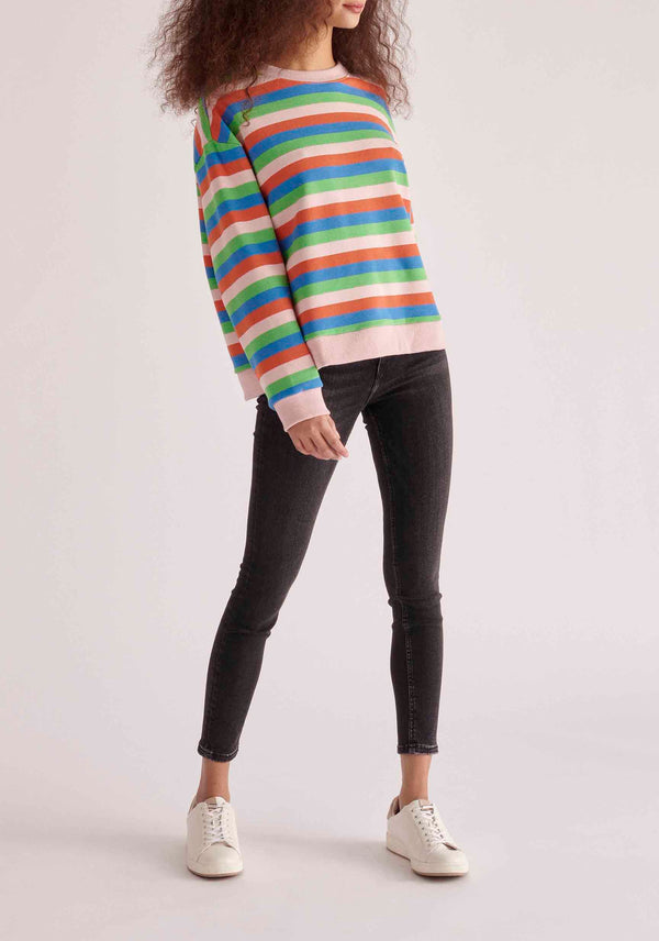 Paisie Breton Rainbow Stripe Crew Neck Sweatshirt