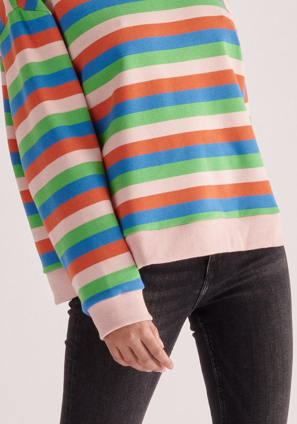 Paisie Breton Rainbow Stripe Crew Neck Sweatshirt Close Up