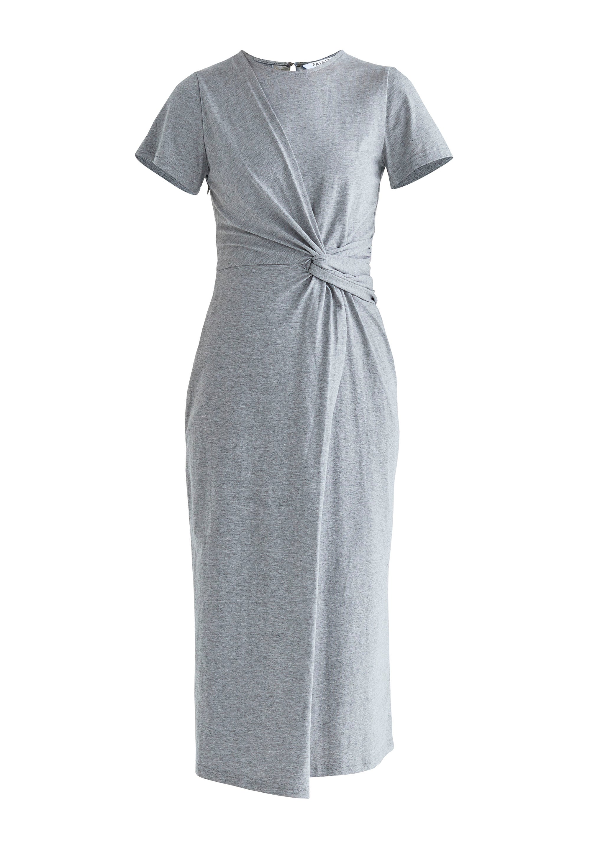 Paisie Midi Cotton Jersey Twist Dress in Light Grey Cut Out