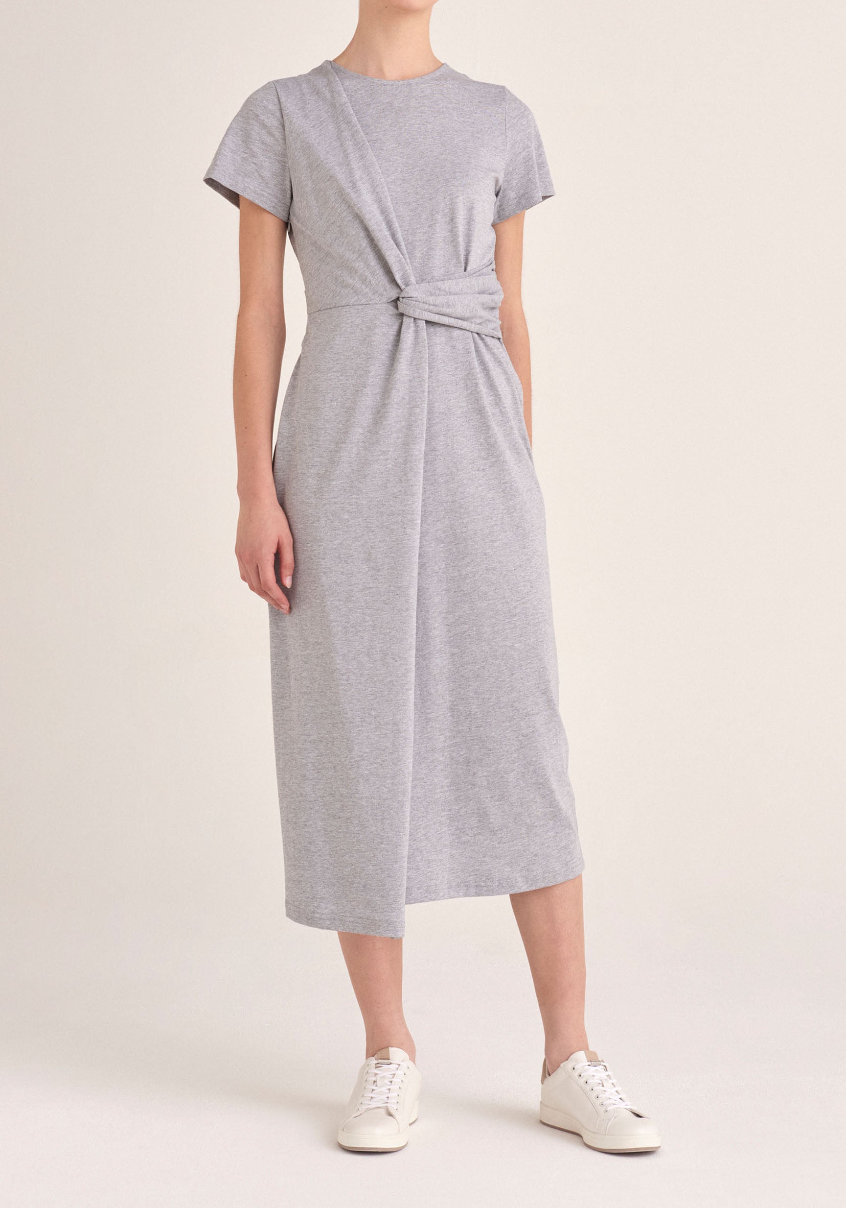 Paisie Midi Cotton Jersey Twist Dress in Light Grey