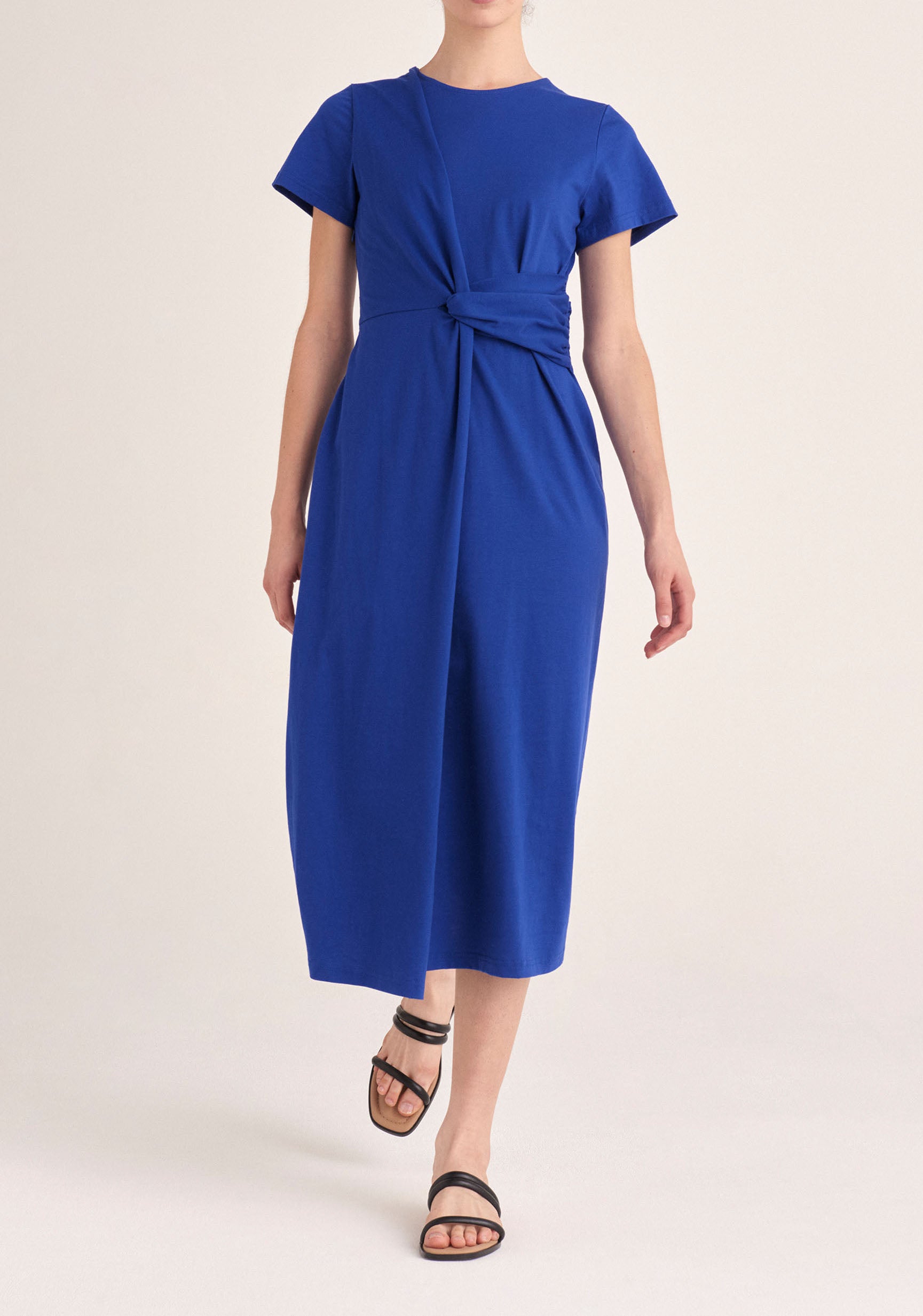 Paisie Midi Cotton Jersey Twist Dress in Royal Blue