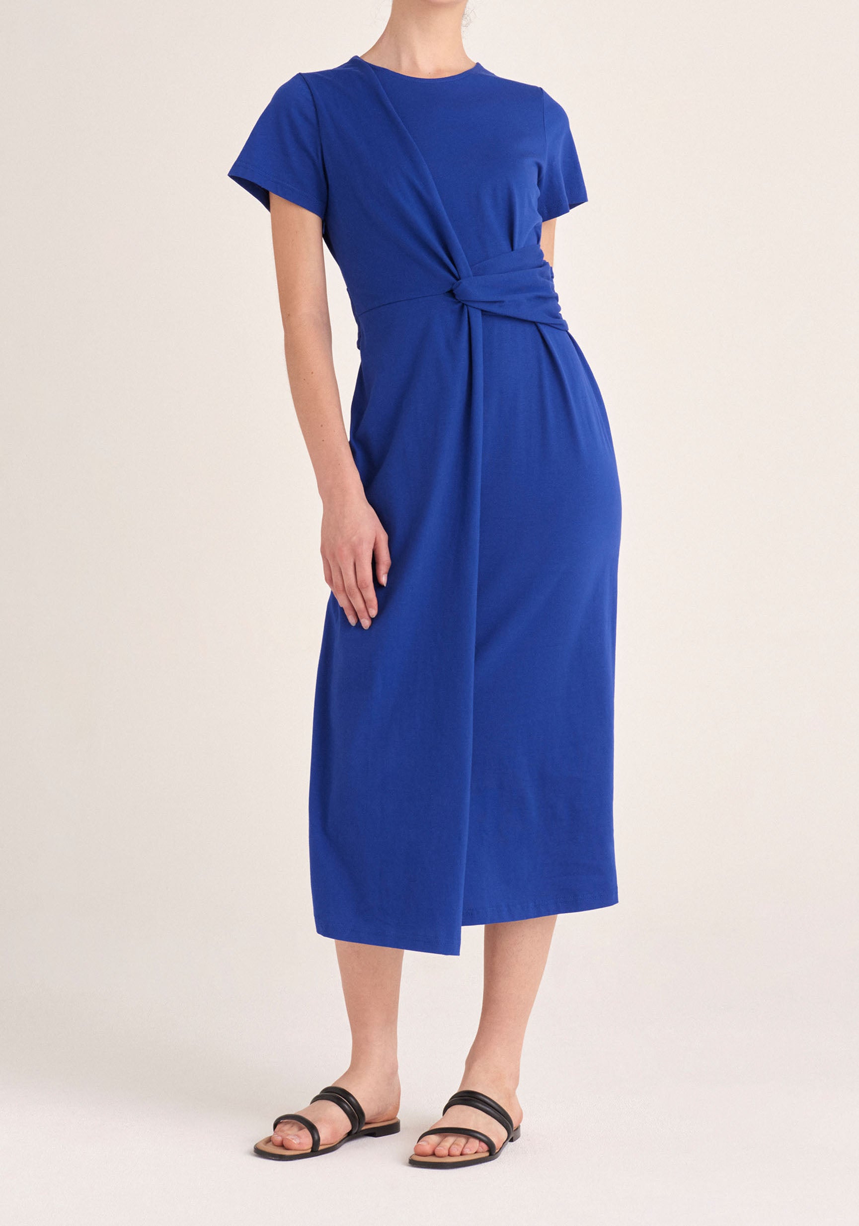 Paisie Midi Cotton Jersey Twist Dress in Royal Blue