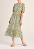 Paisie Floral Midi Dress with Drawstrings in Green