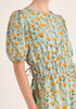 Paisie Floral Midi Dress with Drawstrings in Green Close Up