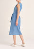Paisie Midi Waist Tie Denim Dress with Front Split in Light Blue Back
