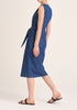 Paisie Midi Waist Tie Denim Dress with Front Split in Blue Back