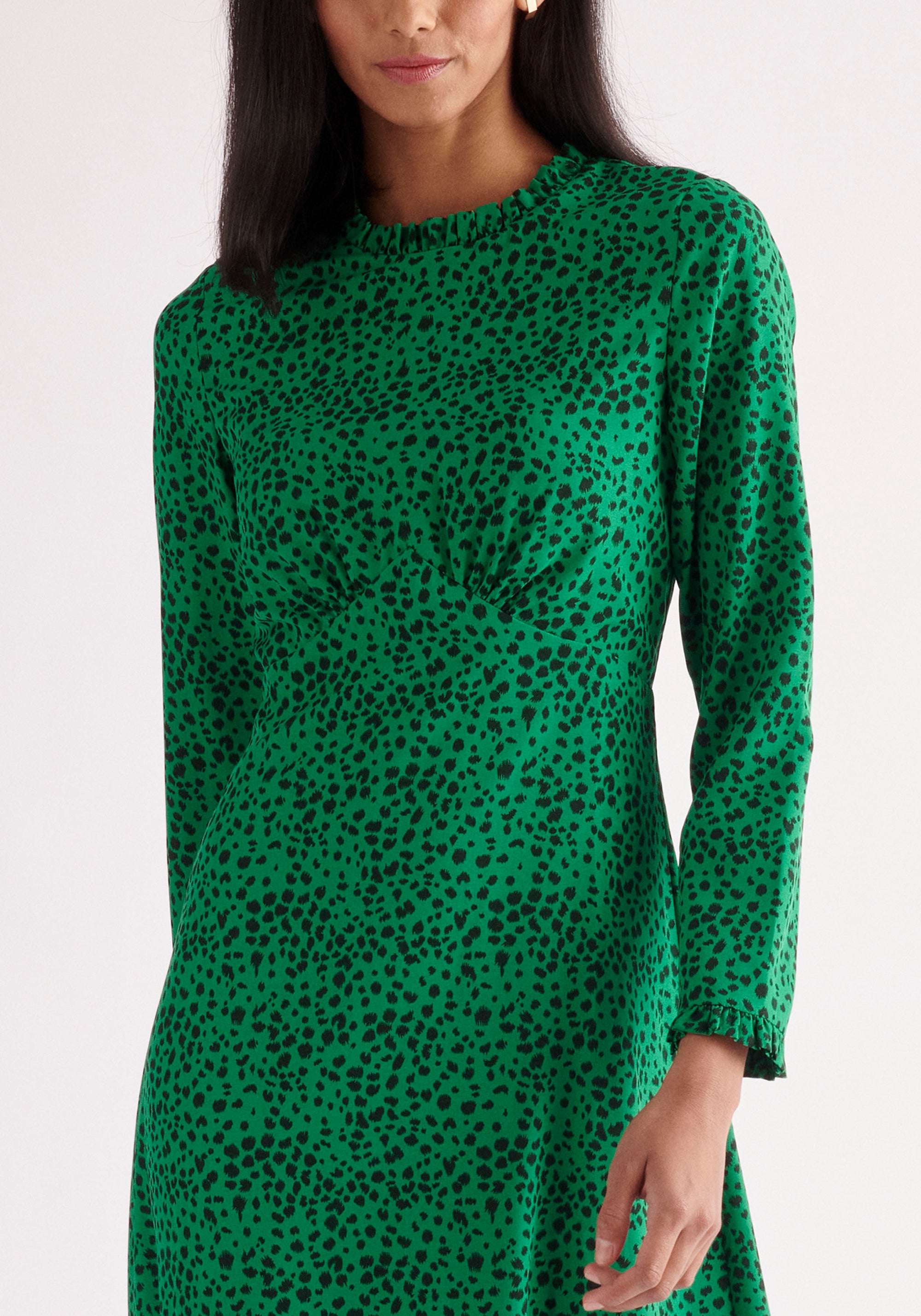 Paisie Midi Dalmatian Print Dress in Green Close Up