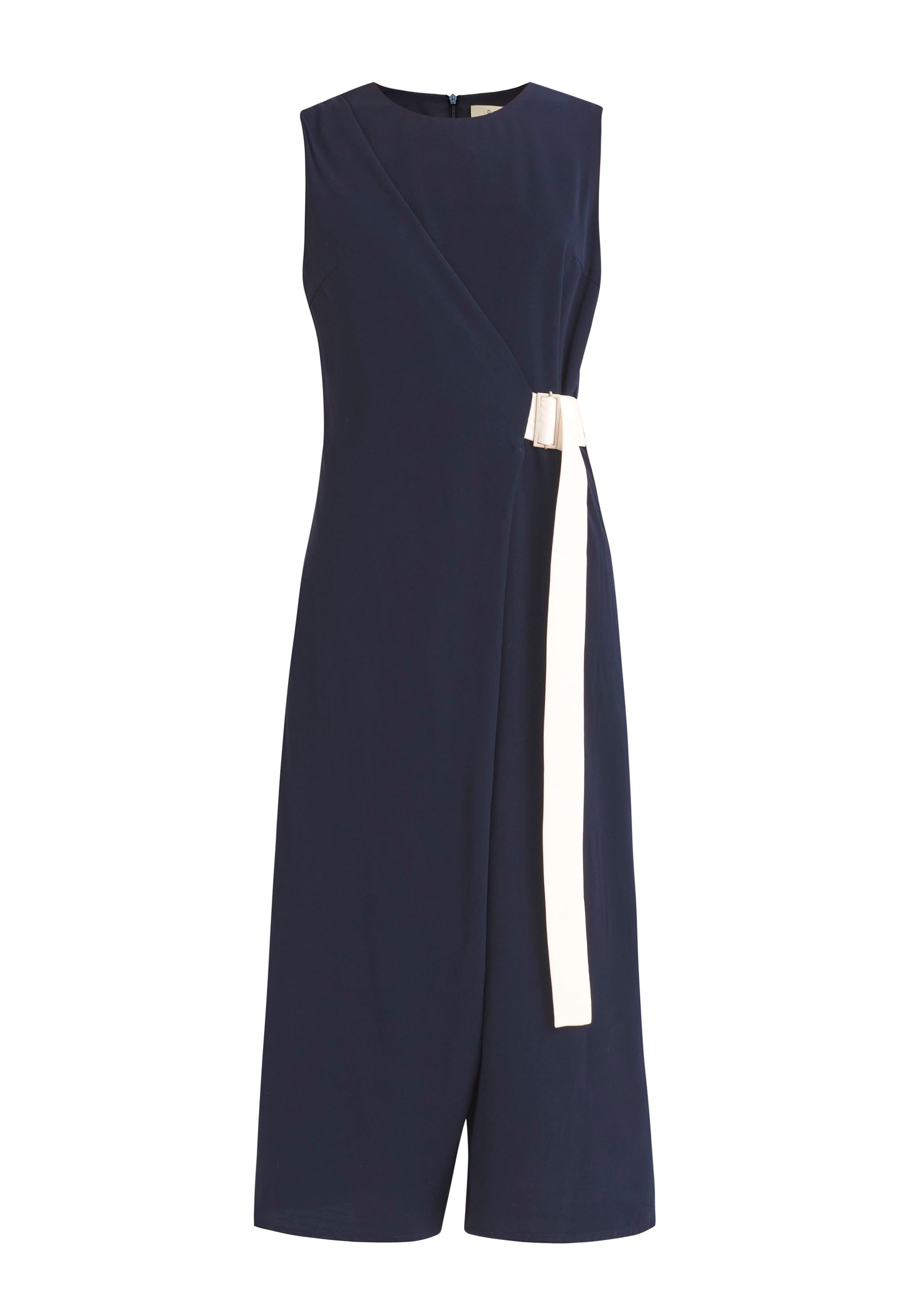 Paisie Wrap Jumpsuit with Belt in Navy and White Cut Out