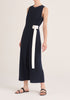 Paisie Wrap Jumpsuit with Belt in Navy and White