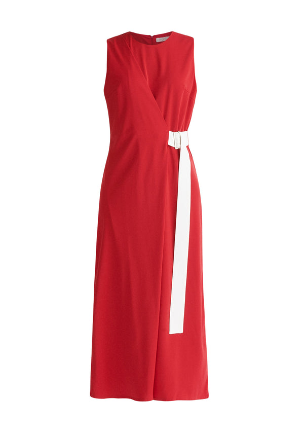 Paisie Wrap Jumpsuit with Belt in Red and White Cut Out
