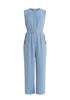 Paisie Sleeveless Utility Jumpsuit with Self Belt in Light Blue Cut Out