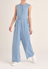 Paisie Sleeveless Utility Jumpsuit with Self Belt in Light Blue