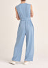 Paisie Sleeveless Utility Jumpsuit with Self Belt in Light Blue Back