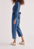 Paisie Waist Tie Denim Jumpsuit in Light Blue Side