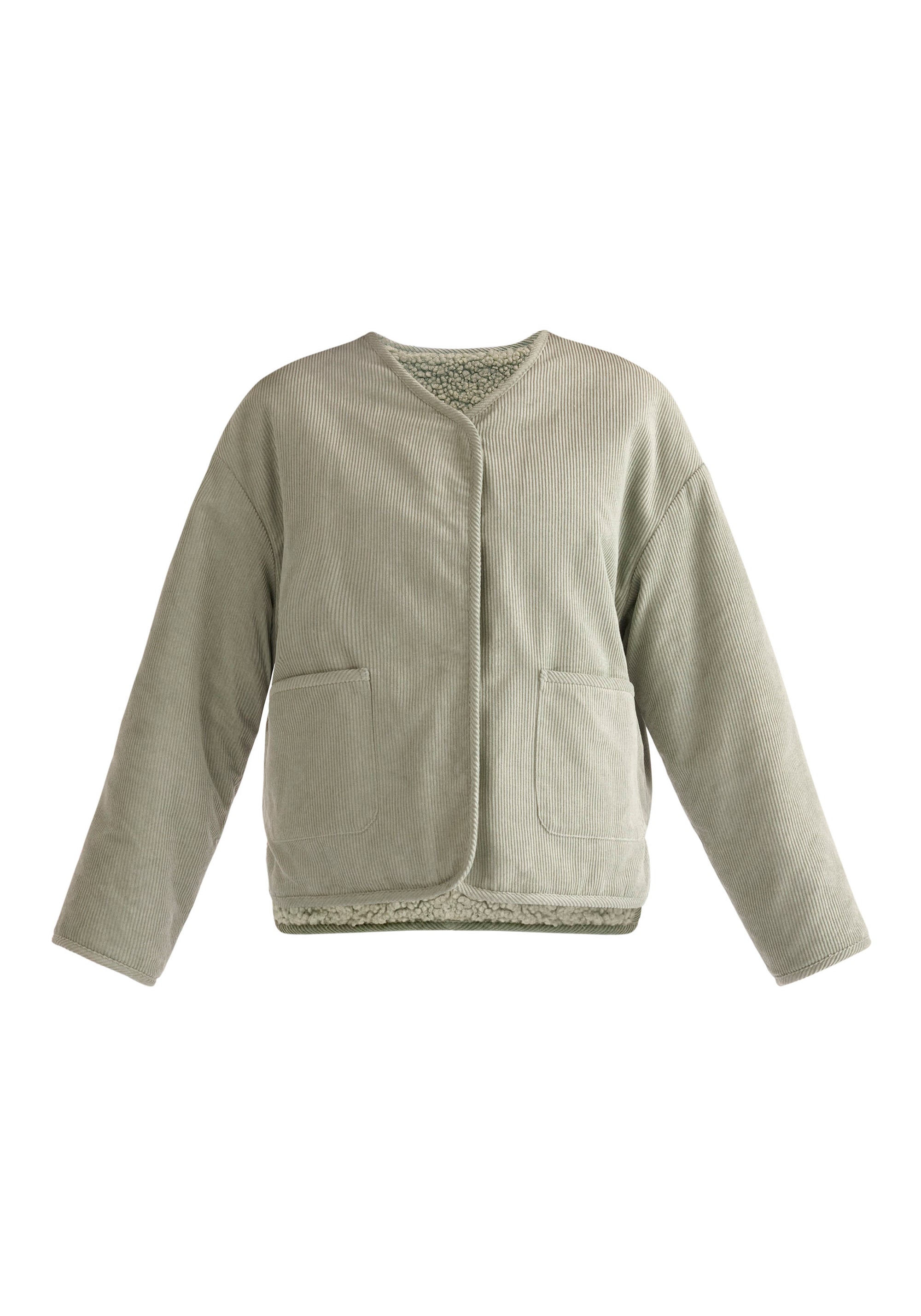 Paisie Reversible Corduroy and Fleece Jacket in Mint Green Cut Out