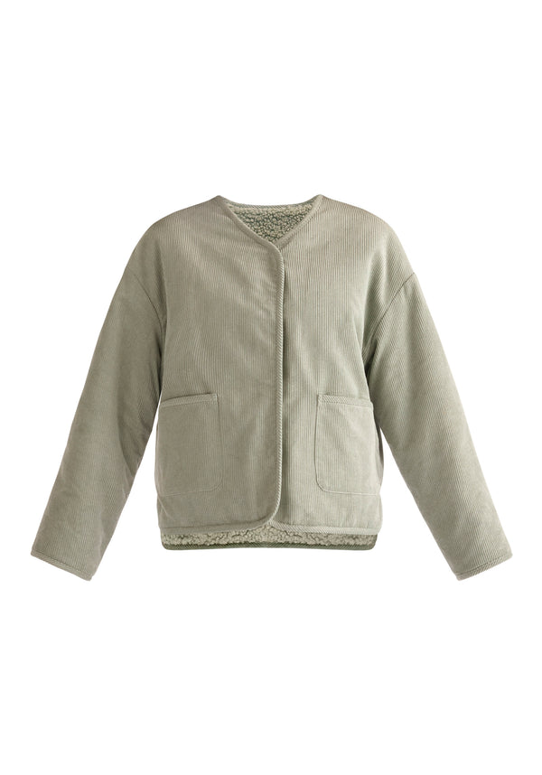 Paisie Reversible Corduroy and Fleece Jacket in Mint Green Cut Out