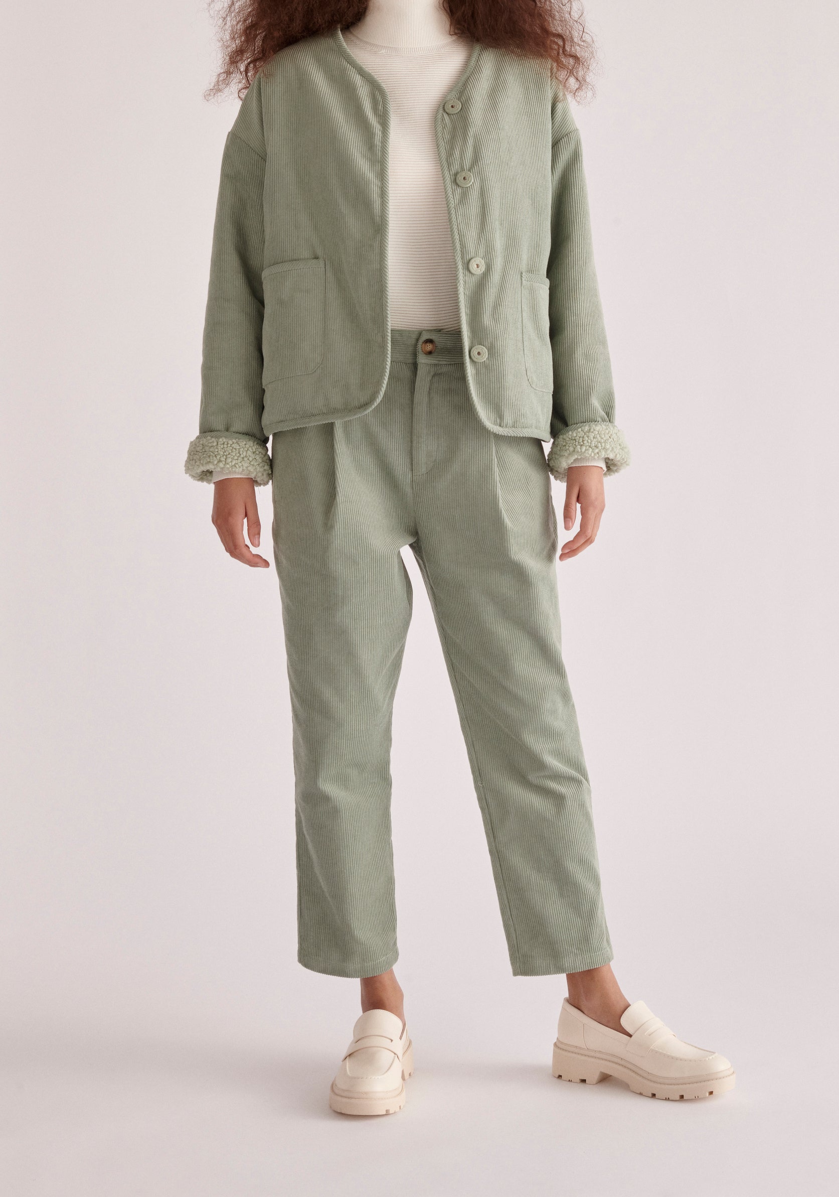 Paisie Reversible Corduroy and Fleece Jacket in Mint Green