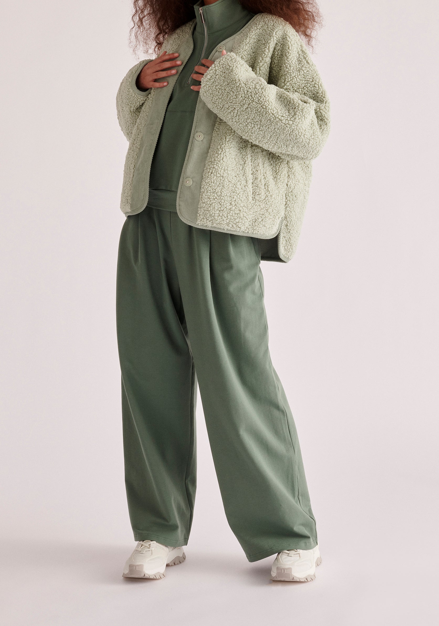 Paisie Reversible Corduroy and Fleece Jacket in Mint Green