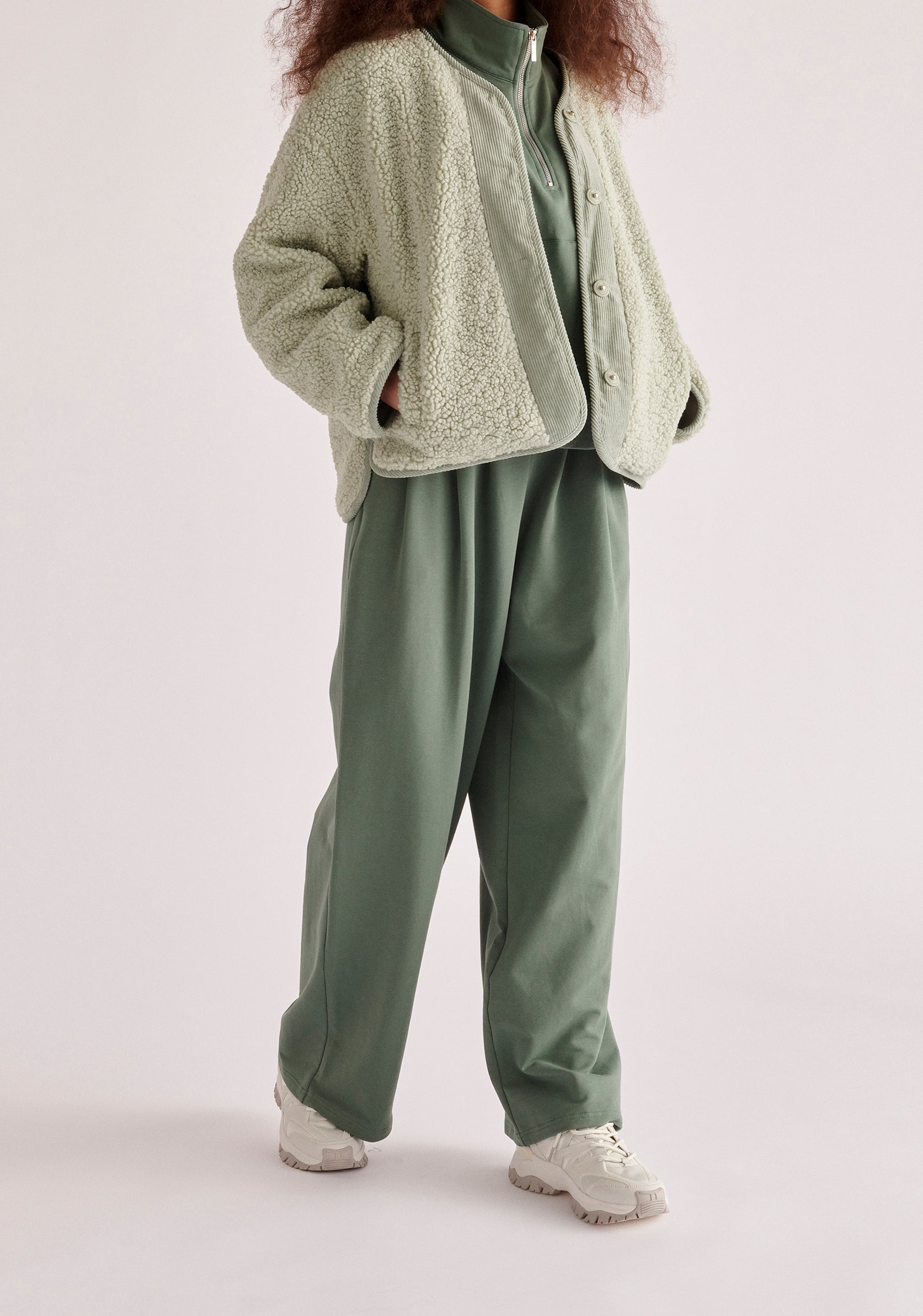 Paisie Reversible Corduroy and Fleece Jacket in Mint Green