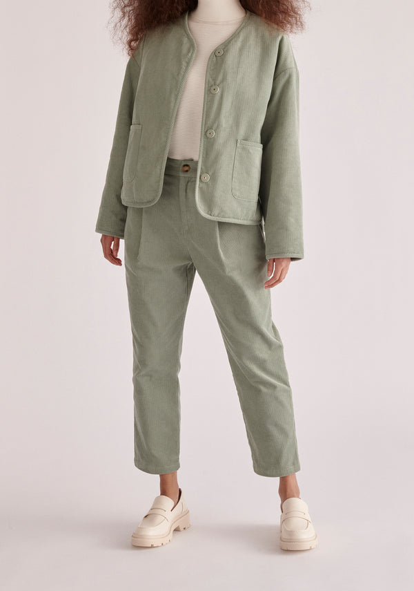 Paisie Reversible Corduroy and Fleece Jacket in Mint Green