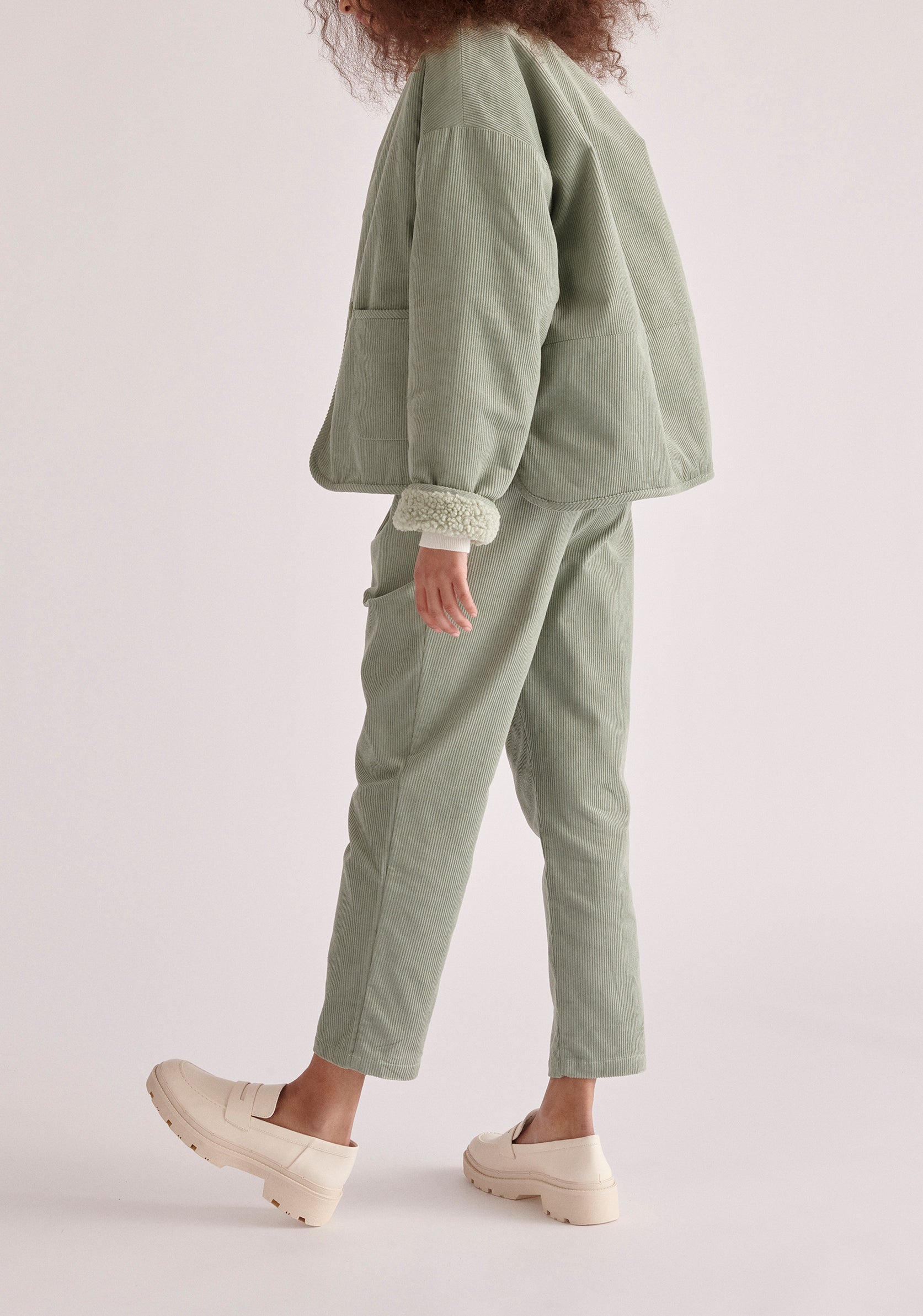 Paisie Reversible Corduroy and Fleece Jacket in Mint Green Side