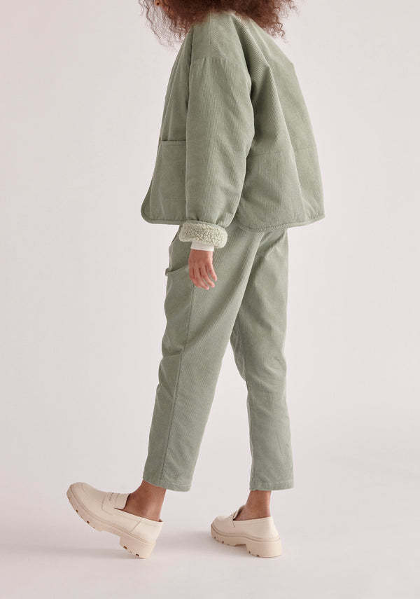 Paisie Reversible Corduroy and Fleece Jacket in Mint Green Side