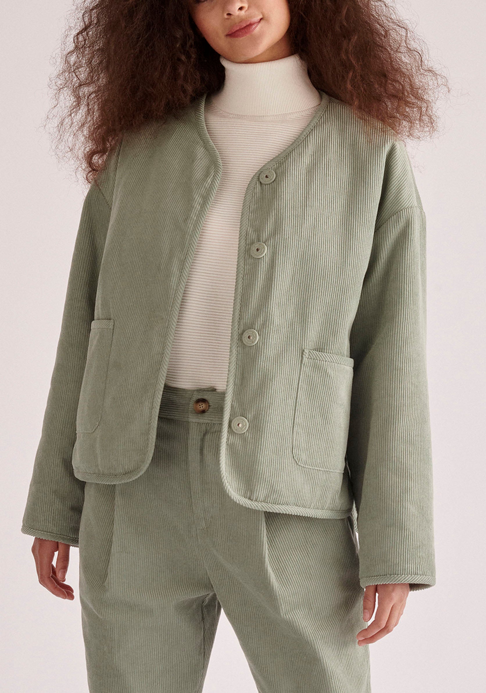 Paisie Reversible Corduroy and Fleece Jacket in Mint Green
