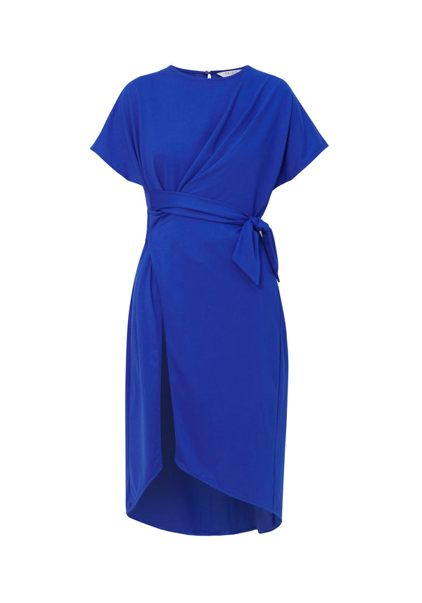 Paisie Long Front Tie Tunic Top in Blue Cut Out