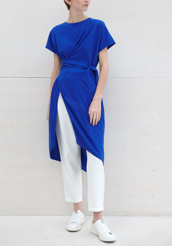 Paisie Long Front Tie Tunic Top in Blue