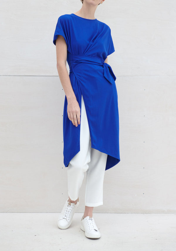 Paisie Long Front Tie Tunic Top in Blue