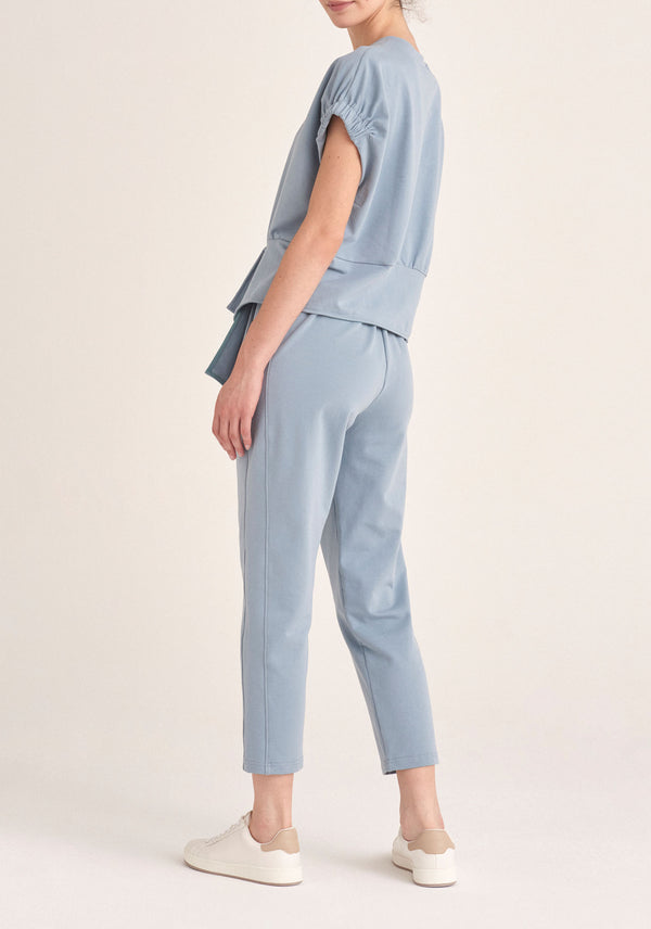Paisie Short Sleeve Sweatshirt with Waist Detail in Light Blue Back